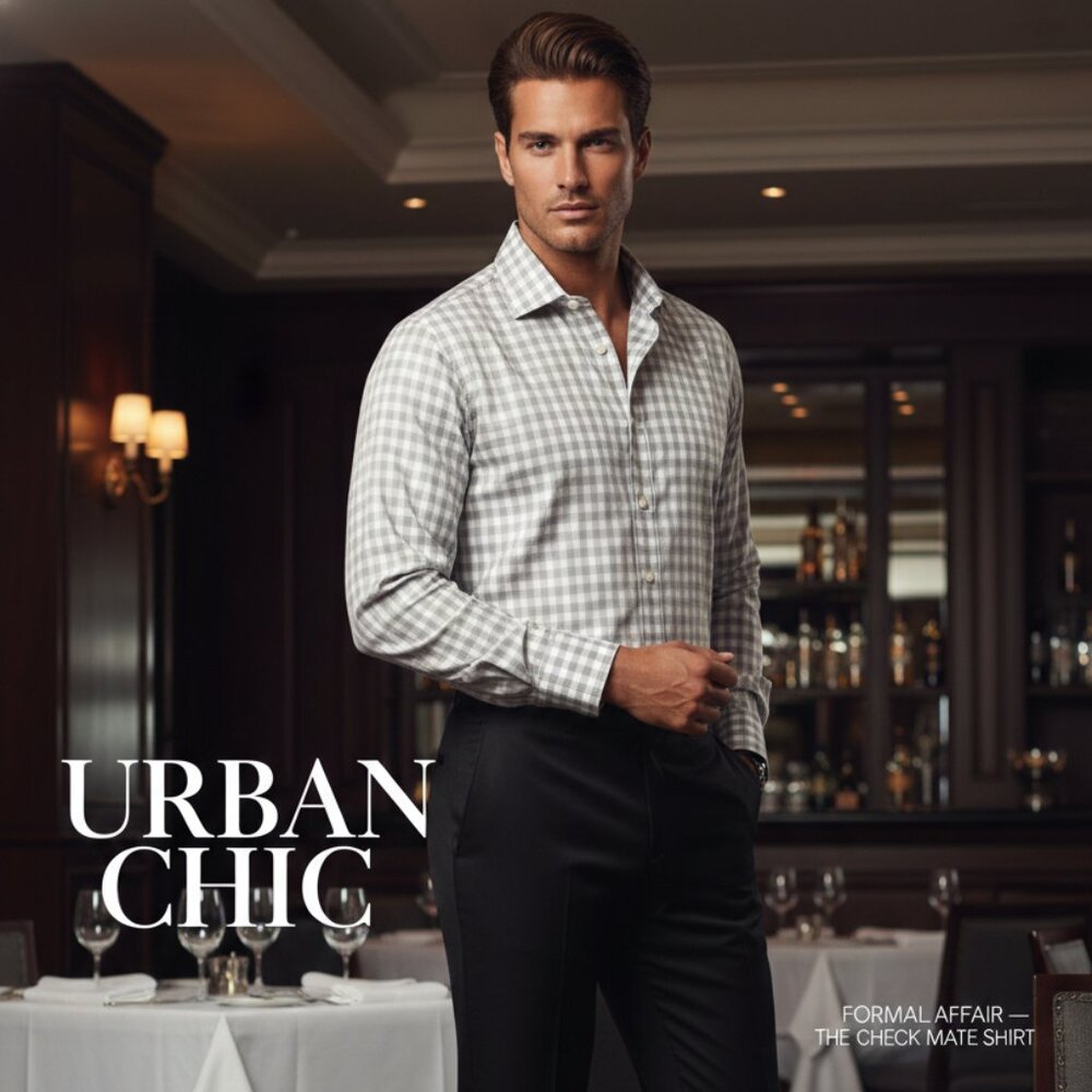 Twillory Dress Shirt Light Gray & White Check Design Long Sleeve